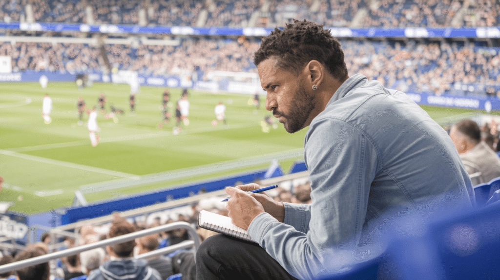 Football scouting taking place at a game