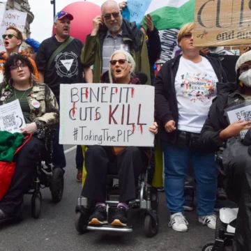 Disabled people in the UK protesting