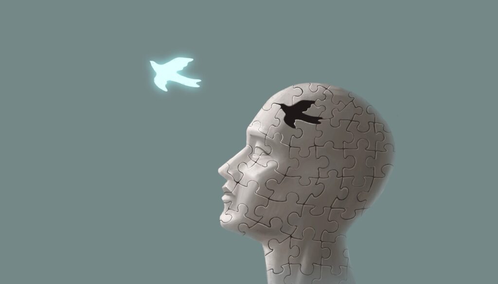 An incomplete puzzle carved as a head
