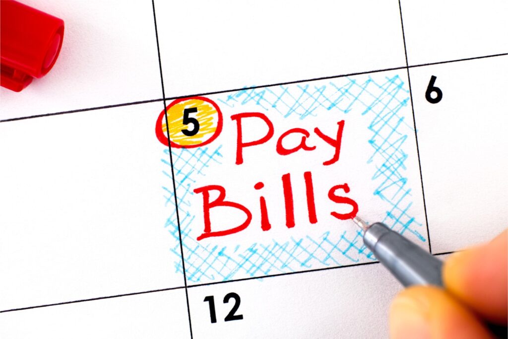 Pay Bills marked on calendar