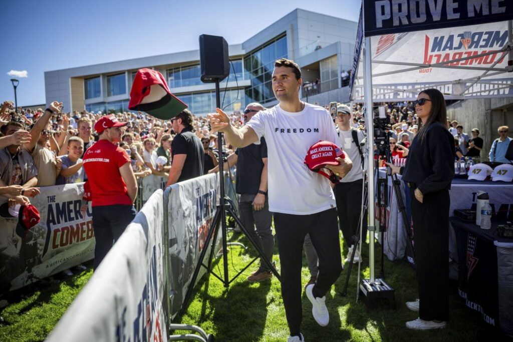Charlie Kirk at the Utah University event he was shot at