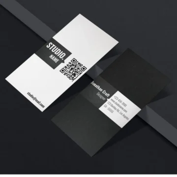 QR Code Modern Ivory Matte Black Minimal Vertical Business Card