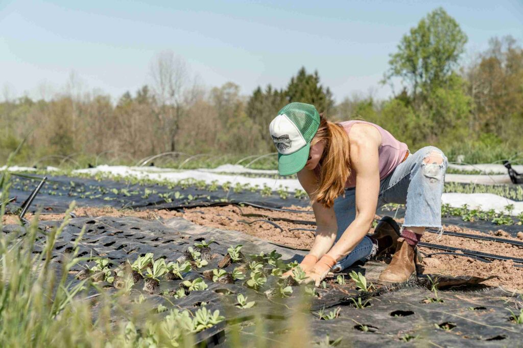 Young girl working in agriculture, doing farming