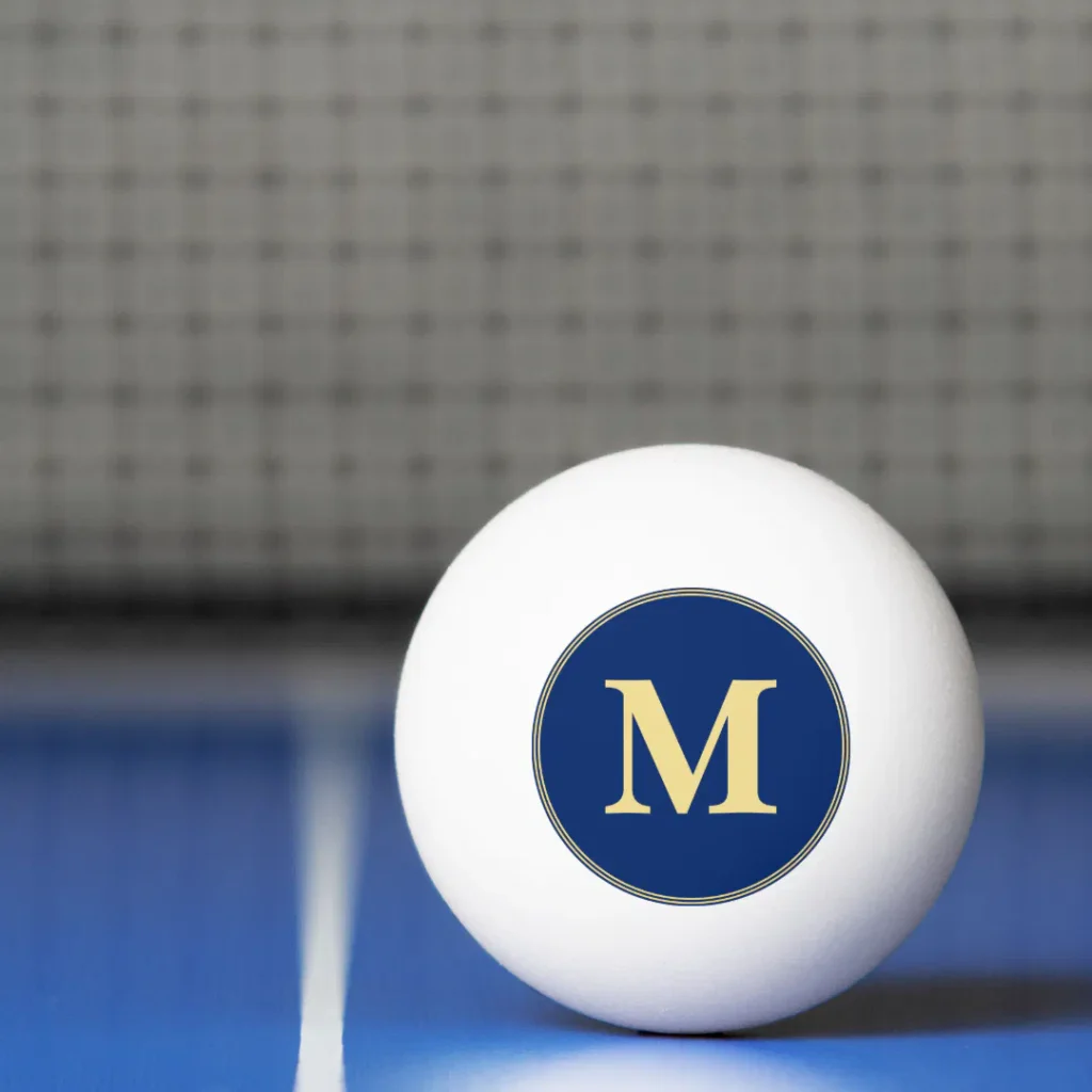 Custom Blue Gold Monogrammed Table Tennis Beer Ping Pong Ball