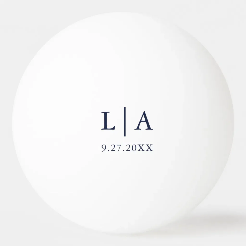 Navy Blue and White Initials Wedding Personalised Ping Pong Ball