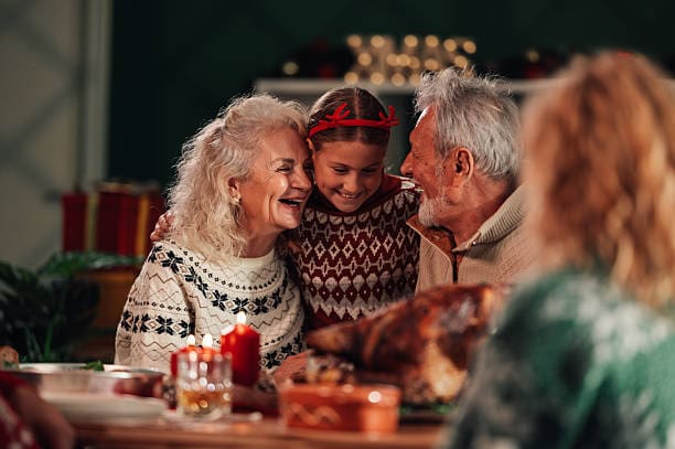A family enjoying Christmas dinner