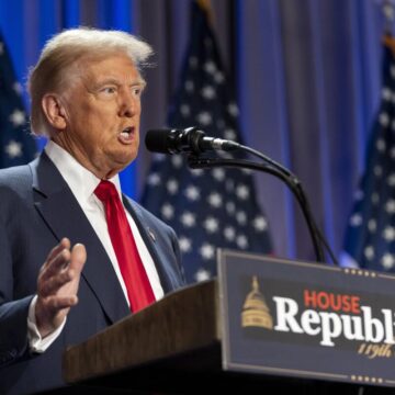 A picture pf Trump following his shocking statements of new tariffs on UK and other European countries to secure greenland