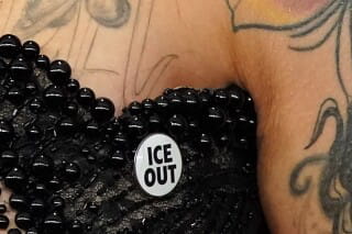Celebrities wearing ICE out pins at the 2026 Grammys 