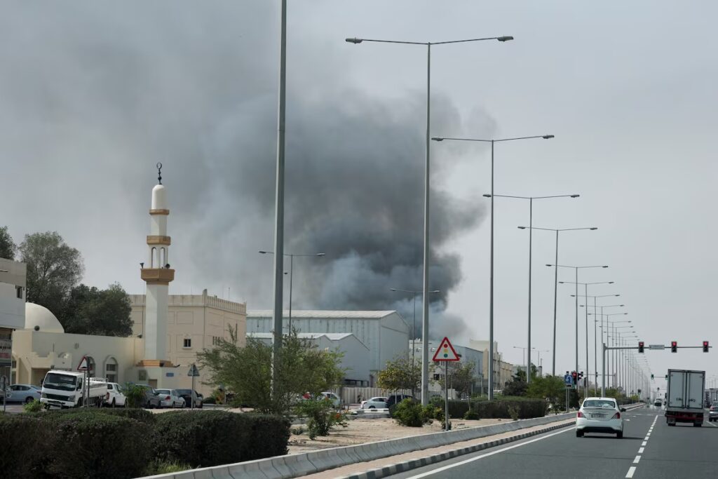 Smoke rises after reported Iranian missile attacks, following United States and Israel strikes on Iran, as seen from Doha, Qatar, March 1, 2026. REUTERS/Mohammed Salem Purchase Licensing Rights