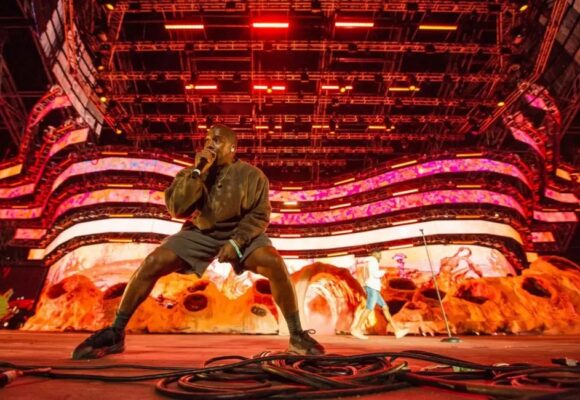 Photograph of Kanye performing live at