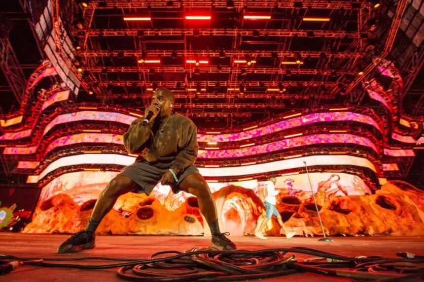 Photograph of Kanye performing live at