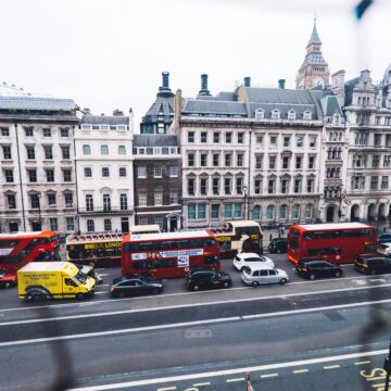 Photoraph of traffic in london with TFL busses