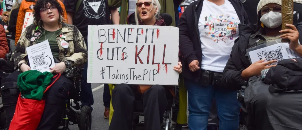 Disabled people in the UK protesting