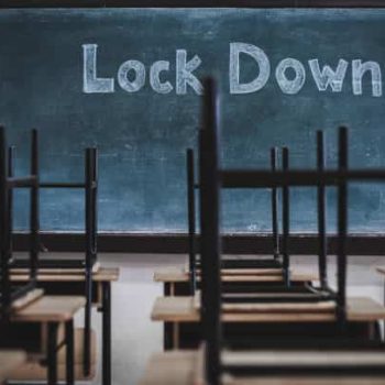 A picture of a lockdown sign to show UK schools now practising USA style lockdown drill