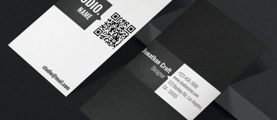 QR Code Modern Ivory Matte Black Minimal Vertical Business Card