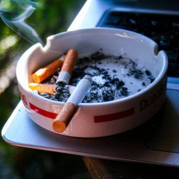 Burnt out cigarettes to show the start of the UK's Smoke-Free Bill.