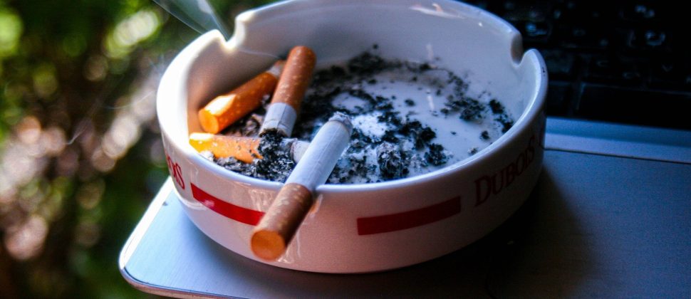 Burnt out cigarettes to show the start of the UK's Smoke-Free Bill.