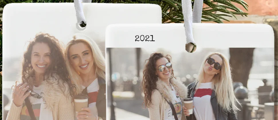 Two Photo Happiness is You as a Friend Minimalist Ceramic Ornament
